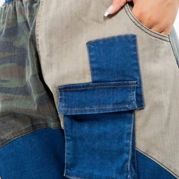 Callie Trifecta: Mixed Denim Khaki Camo Cargo Harem Jeans - Picture 9 of 17